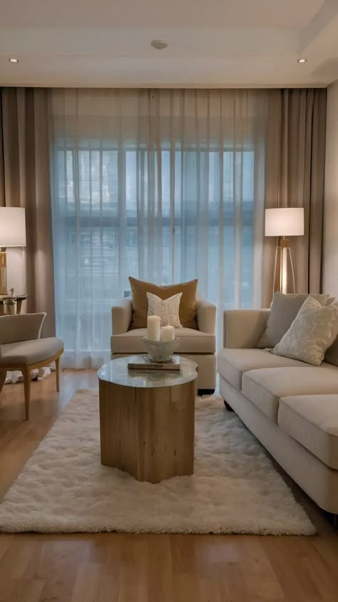 **15 Curtain Inspiration Ideas for a Stylish Living Room Revamp** - Cheerful Talks Curtains Beige Living Room, Curtains Blinds Living Room, Neutral Color Curtains Living Room, Big Front Window Ideas Living Rooms, Curtain Modern Living Room, Privacy Curtain Ideas Living Room, Full Wall Curtains Living Room, Beige Curtains Living Room Ideas, 2024 Curtain Trends