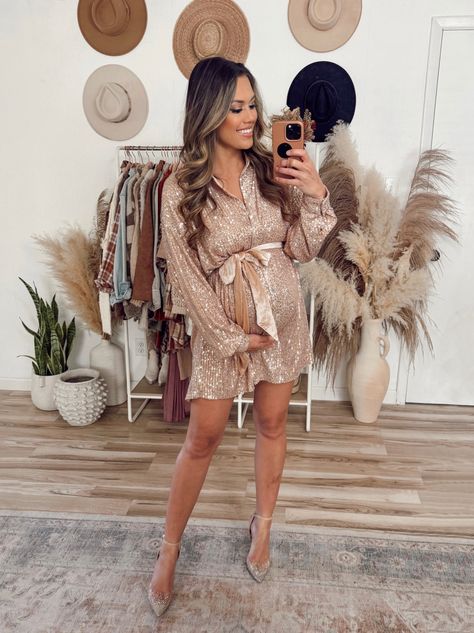 Winter's Embrace Champagne Sequin … curated on LTK Pregnant Outfits Christmas, Maternity Sequin Outfit, New Years Eve Outfit Pregnant, Bump Friendly Holiday Outfits, Christmas Maternity Dress, Maternity Christmas Party Outfit, Pregnant Party Outfit, Maternity Holiday Outfit, Holiday Maternity Outfits