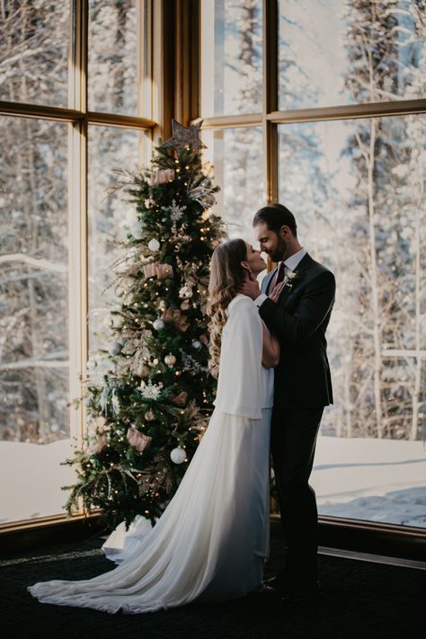 Winter Wedding Elopement Ideas, Christmas Courthouse Wedding, Christmas Wedding Elopement, Elopement Ideas Winter, Intimate Christmas Wedding, December Wedding Pictures, Elegant Winter Wedding Ideas Decorations, Winter Wedding Photoshoot, December Wedding Photos