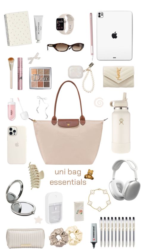 what a vanilla girl would take to uni Uni Bag Essentials, Uni Essentials, Back To Uni, Girl Essentials, Uni Bag, School Bag Essentials, Travel Bag Essentials, Castle Aesthetic, Inside My Bag