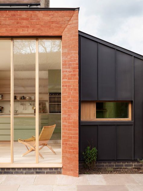 Architect Laura Dewe Mathews has added a staggered red brick extension to a house in West London with spaces for birdwatching, painting and gardening. Red Brick House Exterior, Brick Extension, Modern Brick House, Dormer Bungalow, Bungalow Extensions, Hidden House, House Cladding, Edwardian House, House Extension Design