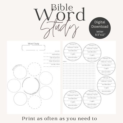 Bible Study Printable, Word Study, Scripture Planner, Worksheet, Printable, PDF Bible Word Study, Hebrew Bible Study, Bible Word Study, Verse Study, Study Templates, Bible Study Printables, Bible Study Guide, Hebrew Bible, Study Scripture, Free Lesson Plans