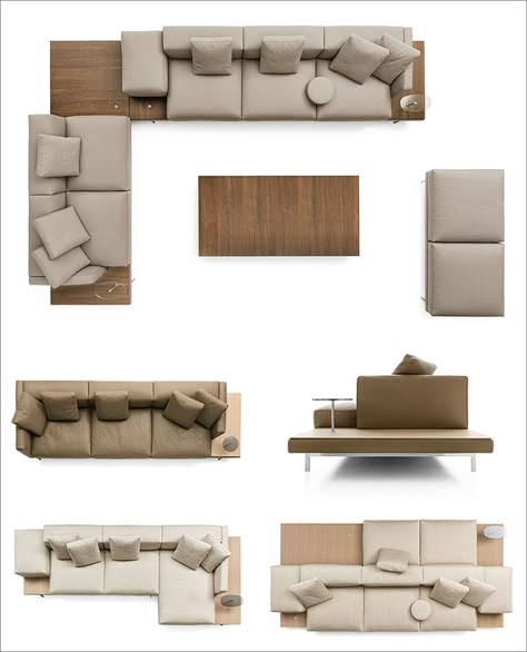 B&B Italia have introduced their new upholstered Dock sofa system, that's been designed by Piero Lissoni. #Couch #Seating #ModernCouch #ModernFurniture Top View Furniture, 2d Furniture, Furniture Top View, Photoshop Furniture, Sofa Design Ideas, Latest Sofa Designs, Interior Design Plan, Interior Architecture Drawing, Piero Lissoni