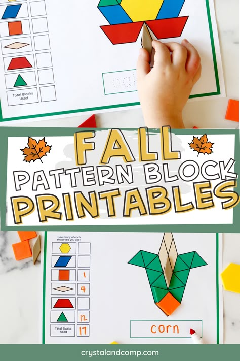 Fall Pattern Block Mats Free, Free Pattern Block Printables, Pattern Block Printables, Pattern Blocks Activities, Pattern Block Templates, Tangram Patterns, Fall Math Activities, Preschool Patterns, Fall Centers