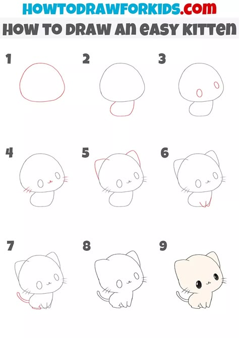 How to Draw an Easy Kitten - Easy Drawing Tutorial For Kids Chibi Animal Drawings Step By Step, How To Draw Anime Animals, How To Draw Cute Cats, Pet Drawings Easy, Drawing Cats Tutorial, Drawing Ideas Easy Cat, Simple How To Draw Step By Step, Cat Doodle Tutorial, Drawing Ideas For Kids Step By Step