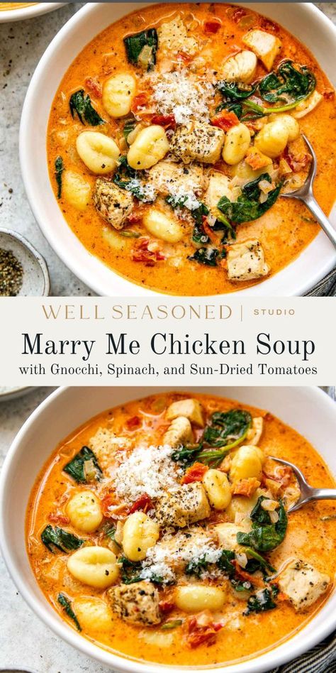 Fall Soup Recipes Gnocchi, Fall Soups Gnocchi, Fall Baked Dinner Recipes, Easy Meal For Dinner Party, Healthy Fall Dinners For Two, Healthy Fall Crockpot Soups, Fall Soup Instant Pot Recipes, Fall Noodle Soup, Marry Me Chicken Soup With Gnocchi