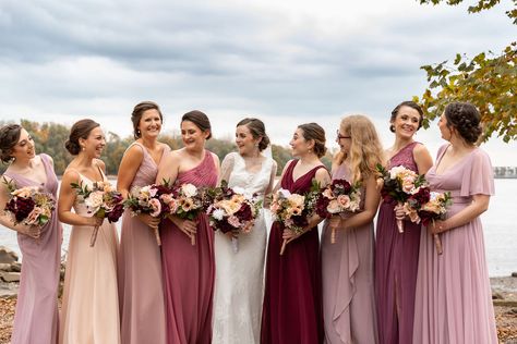 Different Shade Of Bridesmaid Dresses, Bridesmaid Dresses Red Shades, Different Shades Bridesmaid Dresses Pink, Mauve And Mulberry Wedding, Bridesmaid Dresses In Pink Shades, Bridesmaid Different Shades, Shades Of Mauve Bridesmaid Dresses, Red Pink Purple Wedding Bridesmaid Dresses, Shades Of Maroon Bridesmaid Dresses