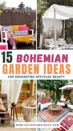 Get creative with your garden and check out these 15 upcycled bohemian garden ideas for a unique and beautiful outdoor space! Bohemian Garden Ideas, Boho Maximalist Decor, Bohemian Outdoor Spaces, Boho Garden Ideas, Outdoor Furniture Ideas Backyards, Home Decorations Ideas, Boho Outdoor Space, Bohemian Backyard, Hippie Garden