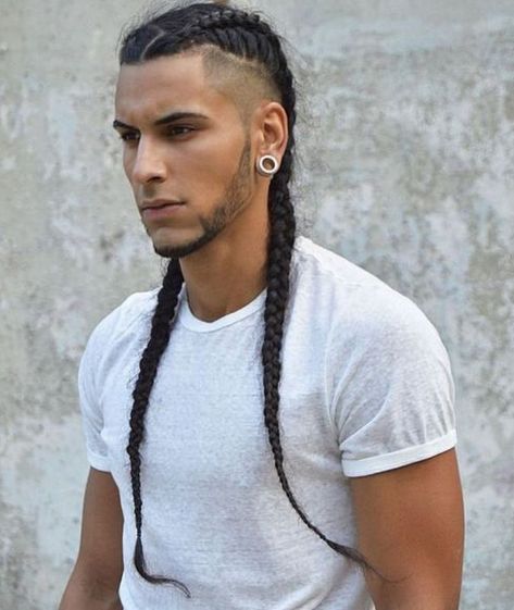 Men's pigtail braids hairstyle Professional Hairstyles For Men, Braid Styles For Men, Boy Braids Hairstyles, Two Braid Hairstyles, Braids For Boys, Braids Styles, American Hairstyles, Men's Long Hairstyles, Viking Hair