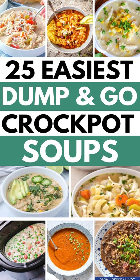 dump soup recipes crockpot meals Crockpot Recipes When Sick, Can Dump Soup, Rock Pot Soup, Crock Pot Dump Soup, Crockpot Soup Recipes Easy Comfort Foods, Crockpot Easy Soup, Crockpot Dumpling Soup, Crockpot Soups With Hamburger, Freezer Crockpot Soups