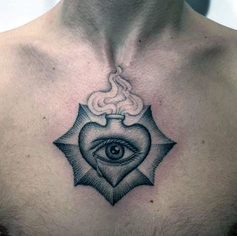 Top 99 Sacred Heart Tattoo Ideas - [2020 Inspiration Guide] Middle Chest Tattoo Men, Tattoo In Chest, Middle Chest Tattoo, Upper Chest Tattoo, Heart Tattoo Ideas, Sacred Heart Tattoo, Small Symbol Tattoos, Simple Tats, Small Sister Tattoos