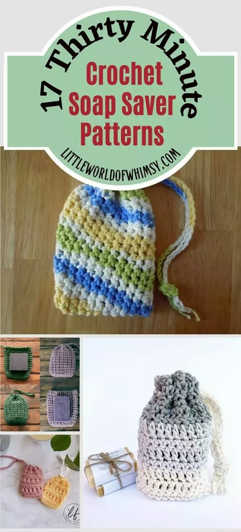 17 Thirty Minute Crochet Soap Saver Patterns (free!) - Little World of Whimsy Soap Saver Crochet Pattern Free, Crochet Soap Bag Free Pattern, Diy Soap Saver Bag, Crochet Soap Saver Pattern Free, Crochet Soap Saver Pattern, Soap Saver Pattern, Diy Soap Pouches, Apartment Homesteading, Best Crochet Projects