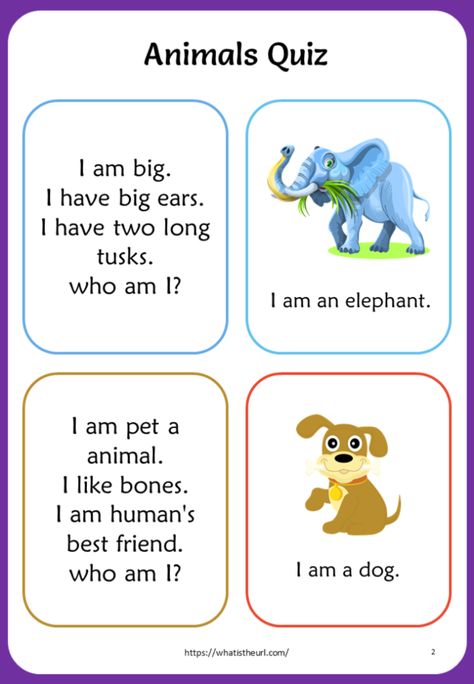 Animals Quiz for Kids - Your Home Teacher Quiz Games For Kids, English Games For Kids, Guess The Animal, Quiz For Kids, Articles For Kids, Animal Quiz, Kindergarten Reading Activities, English Activities For Kids, Different Animals