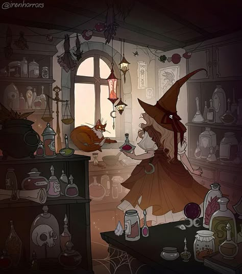 Witchy Anime Aesthetic, Cartoon Witch Aesthetic, Witch Shop Art, Witch Aesthetic Cartoon, Witch Aesthetic Illustration, Witch Room Drawing, Witch Drawing Aesthetic, Anime Witch Aesthetic, Witch Room Art