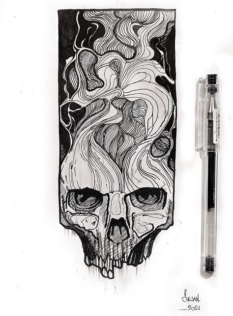 Unique Skull Drawing, Dark Tatoos, Black Pen Art, Inktober Sketches, Inktober Ideas, Fast Drawing, Inktober Art, Medieval Tattoo, Inktober 2024