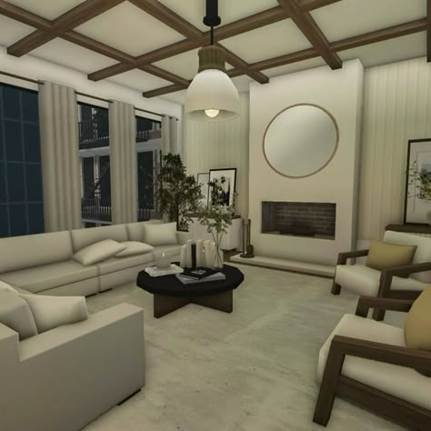 #bloxburg #livingroominteriordesign Living Room Designs Roblox Bloxburg, Bloxburg Living Room Inspo Modern, Bloxburg Living Rooms Ideas, Bloxburg House Decor Ideas Living Room, Bloxburg Living Room Ideas Minimalist, Living Room Realistic Bloxburg, Blocksburg Living Room Ideas Modern, Bloxburg Apartment Layout 1 Story, Bloxburg Mediterranean Living Room