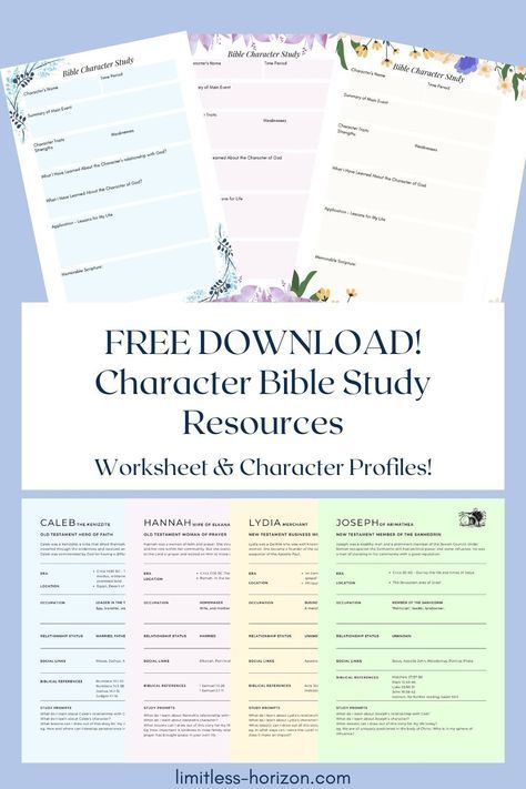 Character Bible Studies - a fun and relevant way of studying Scripture. Get started with these free printable resources, a Bible Study Template and Character profile fact sheets! Chronological Bible Study, Printable Bible Breakdowns Free, Bible Chapter Study Free Printable, Free Bible Study Printables For Women, Bible Study Planner Template, Bible Character Study Worksheet, Bible Summary Sheets Free, Church Of Christ Bible Study, Bible Cheat Sheet