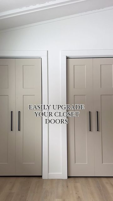 Kendra | Harbor + Pine on Instagram: "Last time I shared this hack it went viral! The easiest way to elevate your basic bi-fold closet doors 👏🏻 A simple and inexpensive upgrade to make your space feel custom!! Comment LINK to shop these beautiful black pulls ON SALE for Prime Big Deals Days!" Revamp Bifold Closet Doors, Refinish Bifold Closet Doors, Bifold Closet Doors Handles, Replace Folding Closet Doors, Entrance Closet Doors, Bifold Door Handles, Modern Bifold Closet Doors, Shaker Closet Doors, Bifold Closet Door Makeover