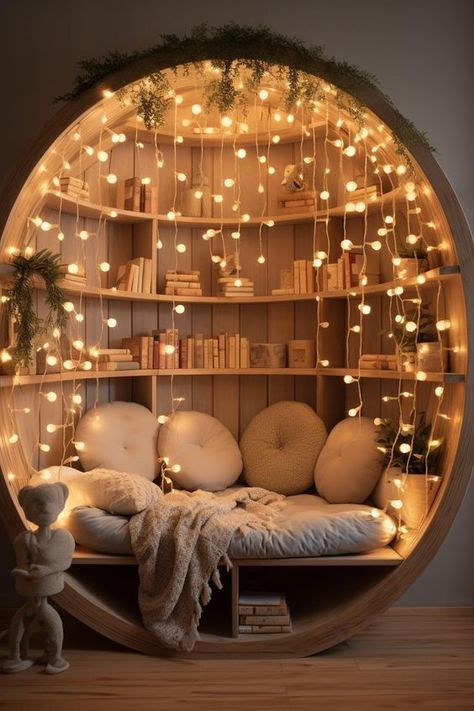 Hanging Seat In Bedroom, Aesthetic Chairs For Bedroom, Four Poster Bed Ideas Fairy Lights, Bedroom Interior Design Aesthetic, Cute Room Ideas For A Small Room, Window With Seating Area Bedroom, Bedroom With A Sitting Area, Sleepover Bedroom Ideas, Pinterest House Ideas