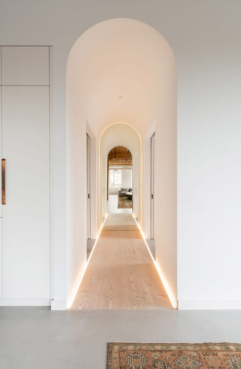 Douglas Fir Flooring, Corridor Design, Loft Interiors, Apartment Renovation, Built In Furniture, Loft Conversion, Loft Apartment, Minimalism Interior, Loft Spaces