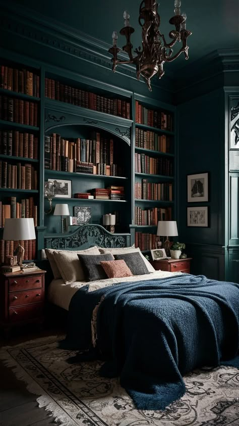 Academic Allure: How To Enhance Your Bedroom in Dark Academia Style Dark Vintage Furniture, Modern Dark Academia Bedroom, Moody Bedroom Aesthetic, Decor For Couples Bedroom, Cottagecore Bedrooms, Couple Bedroom Ideas, Dark Academia Aesthetic Room, Bedroom Ideas Vintage, Dark Homes