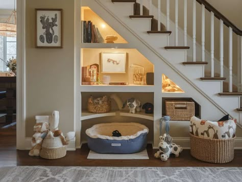 15 Genius Ideas for Those Awkward Spaces Under Stairs (That Actually Work) Under Stair Renovation, Built In Bookshelves Under Stairs, Awkward Under Stairs Space, Under Stairs Solutions, Understairs Cat Area, Built In Bar Under Stairs, Understair Dog Den, Under Stairs Pet Room, Built In Under Stairs