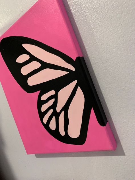 Mini Canvas Art Room Decor, Cute Drawings For Room Decor, Cute Paintings For Room Decor, Pink Butterfly Painting On Canvas, Easy Esthetics Paintings, Painting Ideas Easy Simple With Quote, Painting Ideas Tiny Canvas, Set Of Two Canvas Painting Ideas, Cartoon Aesthetic Painting