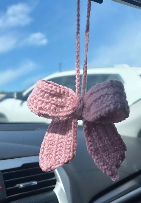 Crochet Coquette Car Accessory -  #accessory #Car #Coquette #Crochet Car Mirror Hanging Accessories Crochet, Crochet Car Items, Crochet Projects For Car, Crochet Valentines Decor, Crocheted Car Accessories, Rear View Mirror Decor Crochet, Crochet Car Ideas, Crochet Ideas Easy Gifts, Pink Yarn Crochet Ideas