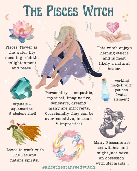 Alice Kendall | PISCES WITCH ♓️ Next in my series of Zodiac Witches, now it’s time for the Pisces Witch… Pisces sun, moon and rising people can you… | Instagram Pisces Witch, Pisces Flower, Pisces Friend, Zodia Pești, Sun Moon And Rising, Pisces Personality, Pisces Traits, Pisces Sun, Pisces And Aquarius