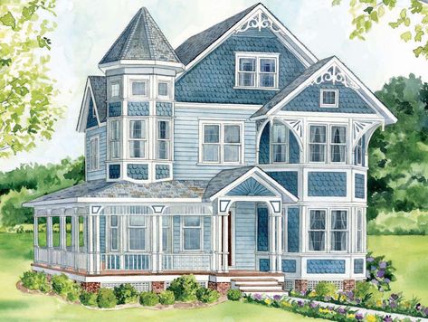 Painting the exterior of a queen anne victorian | Queen Anne Home style Blue Victorian House, Garfield Dollhouse, Folk Victorian House, Queen Anne Victorian House, Victorian House Colors, Victorian Homes Exterior, Queen Anne House, Victorian Exterior, Queen Anne Victorian