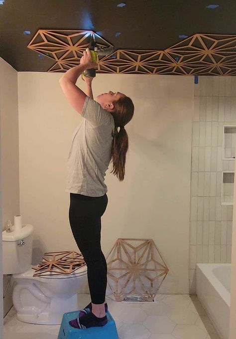 Modern Vintage Bathroom, Dining Room Ceiling, Wallpaper Ceiling, Diy Ceiling, Bathroom Ceiling, Diy Bathroom Remodel, Ceiling Ideas, Diy Remodel, Painted Ceiling