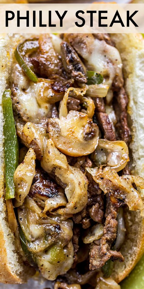 An authentic recipe for Philly Cheesesteak Sandwich. Thinly sliced beef with mushrooms, onions and pepper topped with Provolone cheese in hoagie rolls. Authentic Philly Cheese Steak, Authentic Philly Cheese Steak Recipe, Sliced Beef Recipes, Philly Cheese Steak Sandwich Recipe, Steak And Cheese Sub, Cheese Steak Sandwich Recipe, Philly Steak Sandwich, Best Philly Cheesesteak, Steak Sandwich Recipe