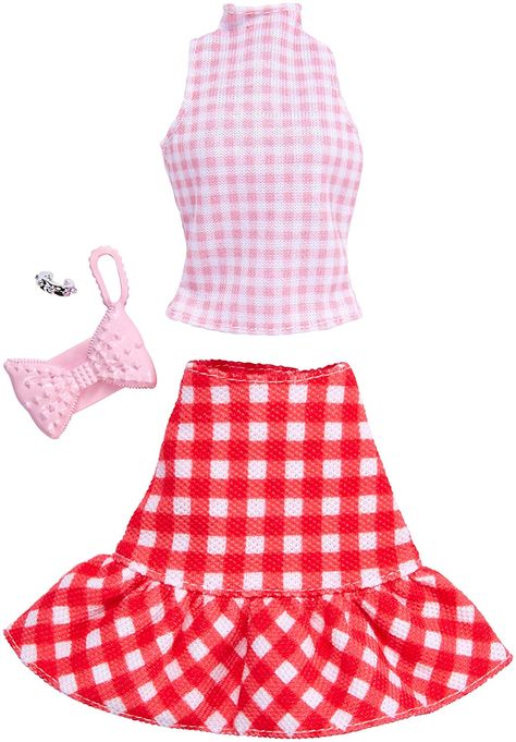 Amazon.com: Barbie Complete Looks Gingham Skirt & Pink Top: Toys & Games White Floral Gown, Barbie Doll Set, Check Skirt, Gingham Skirt, Doll Clothes Barbie, Barbie Fashionista, Fashionista Clothes, Barbie Collection, Complete Outfits