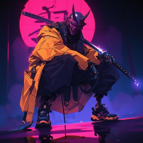 Cyberpunk Swordsman #ninja #demon #cool #characterdesign #fantastic #artwork #fantasy #aiart #digitalart #dailyart #artifialintelligence #digitalartist #midjourney #midjourneyart #conceptart #swordsman Cyberpunk Ninja, Modern Ninja, Apocalyptic Wasteland, Ancient Warrior, Kitsune Mask, Samurai Ninja, Neon Noir, Ninja Art, Samurai Tattoo