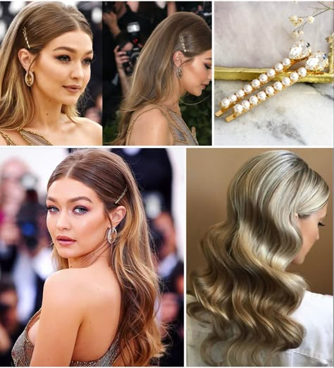 Old Hollywood Hairstyles With Bangs, Gatsby Party Hairstyles Long, Great Gatsby Wedding Hair, Retro Glam Hair, 1920 Hair And Makeup, Great Gatsby Party Hairstyles, Hair For Evening Event, Long Hair 1920s Hairstyles, Gatsby Party Hair