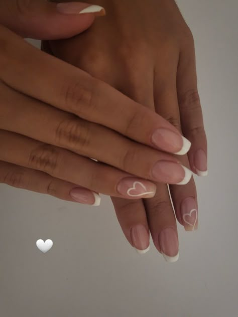 Gel Nails French, Ring Finger Nails, Vday Nails, Heart Nail Designs, February Nails, Valentine Nails, Heart Nail, Simple Gel Nails, Basic Nails