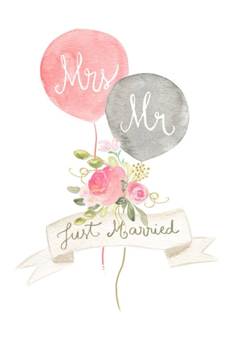 Newlywed balloons - Free Wedding Congratulations Card | Greetings Island Vintage Car Wedding, Wedding Drawing, طابع بريدي, Wedding Congratulations Card, Greetings Island, Card Greetings, Wedding Cards Handmade, Wedding Congratulations, Wedding Illustration