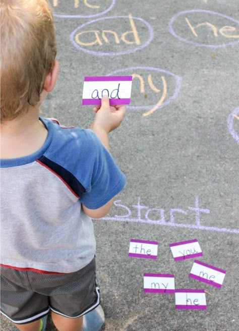 Learn to read Sight Words with this FUN, movement sidewalk chalk sight word game Sight Word Fun, Teaching Sight Words, Sight Words Kindergarten, Sight Word Activities, Sight Word Games, Summer Learning, Learning To Read, Sidewalk Chalk, Outdoor Learning