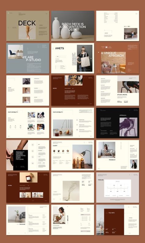 Download a Customizable Pitch Deck InDesign Template Canva Pitch Deck, Pitch Deck Graphic Design, Branding Pitch Deck, Photography Pitch Deck, Investor Deck Design, Pitch Document Design, Fashion Pitch Deck, Design Proposal Layout, Pitch Deck Design Inspiration