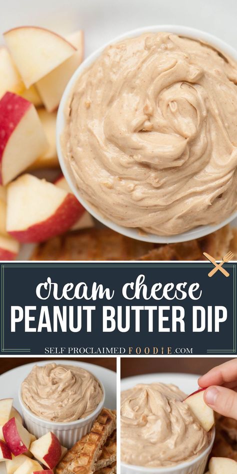 Peanut Butter Cream Cheese Fruit Dip is the perfect, easy-to-make sweet appetizer to pair with apple slices, waffle sticks, celery, or any party snacks! This kid-friendly Peanut Butter Dip treat is sure to be a hit anywhere! #peanutbutter #creamcheese #dip #fruitdip #sweet #easy #quick #snack Cream Cheese Peanut Butter, Peanut Butter Cream Cheese, Cream Cheese Fruit Dip, Waffle Sticks, Peanut Butter Dip, Dip Recipes Appetizers, Sweet Appetizer, Peanut Butter Cream, Sweet Easy