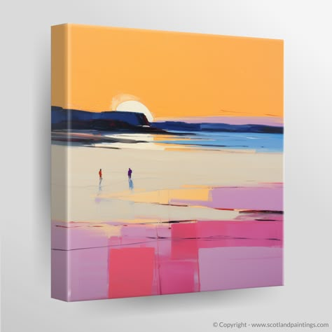 Fiery Dusk at Balmedie Beach - White Frame - 30cm -  #30cm #Balmedie #Beach #Dusk #Fiery #Frame #White Framed Modern Art, Beach Scotland, Dreamlike Landscape, Tranquil Blue, Orange Glow, Diy Abstract Canvas Art, Sand Painting, Pink Beach, Arte Inspo