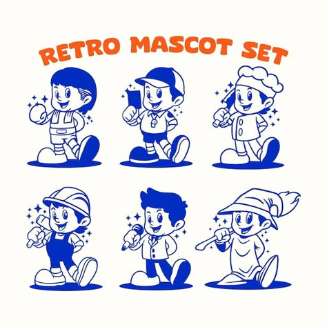 Retro Character Design Illustration, Cartoon Style Illustration, Mascot Design Character Illustrations, Rubberhose Character Design, Retro Character Illustration, Mascot Design Ideas, Rubberhose Style, Retro Cartoon Characters, Retro Character Design