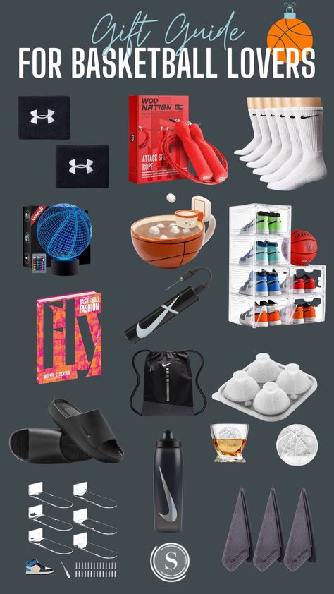 All the Christmas Gifts the Basketball Lover in your life will LOVE! Gift Basket Ideas Basketball, Gift Ideas For Boyfriend Basketball, Basketball Presents For Boyfriend, Cute Gifts For Football Boyfriend, Basketball Care Package, Basketball Lovers Gift Ideas, Senior Boys Basketball Gift Ideas, Basketball Bf Gifts, Basketball Basket Ideas