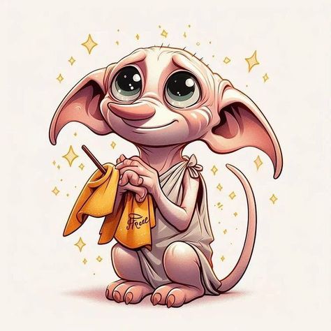 Dobby Harry Potter Art, Doby Tattoo Harry Potter, Image Harry Potter, Dobby Harry Potter Wallpaper, Dobby Wallpapers, Harry Potter Dp, Harry Potter Cartoon Drawing, Harry Potter Cute Drawings, Harry Potter Illustration Art