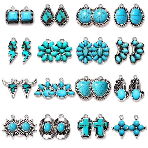 PRICES MAY VARY. ღ Western Charms Bulk: You will receive 32pcs vintage Western pendant charms in 16 different styles, including cactus charms, heart charm, lightning pendants, rhombus charms, flower charms, cowboy boot pendants, cow head charms and so on. Sufficient quantity and special design are enough to meet your various jewelry DIY needs ღ Premium Quality & Size: Our Western Jewelry Making Charms made of premium quality synthetic turquoise and alloy, each pendant is made with carefully and Western Turquoise Earrings, Western Jewelry Earrings, Western Pendant, Cactus Heart, Turquoise Jewelry Western, Lightning Pendant, Vintage Cactus, Jewelry Western, Making Charms