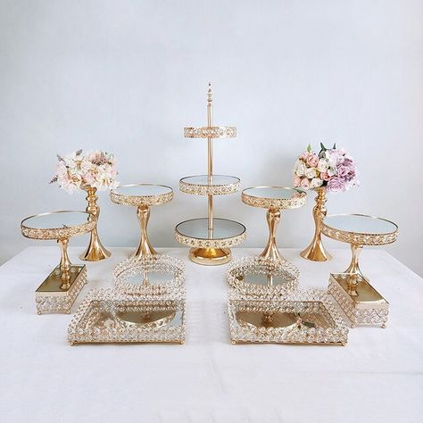 Treat Table Set Up, Crystal Cake Stand, Wedding Cake Display, Metal Cake Stand, Cupcake Tiers Stand, Cake Stand Set, Crystal Mirror, Mirror Cake, Crystal Cake