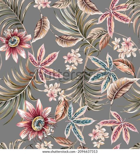 Tropical Exotic Colorful Seamless Pattern Illustration Stock Illustration 2096637313 | Shutterstock Ajrakh Prints, Abstract Pattern Design, Digital Texture, Art Deco Wallpaper, Digital Borders Design, Flower Art Images, Tropical Art, Abstract Drawings, Digital Print Fabric