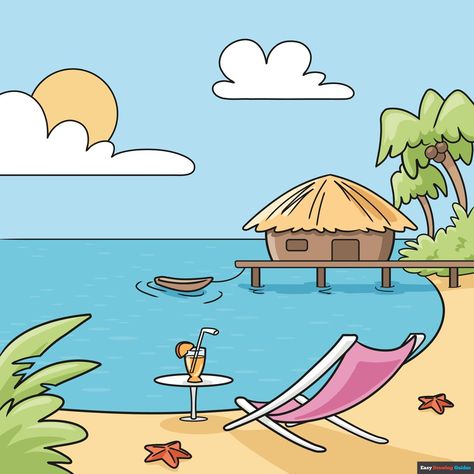 Learn How to Draw a Summer Vacation: Easy Step-by-Step Drawing Tutorial for Kids and Beginners. See the full tutorial at https://easydrawingguides.com/how-to-draw-a-summer-vacation/ . Summer Season Drawing, Summer Drawing Ideas, Vacation Drawing, Summer Arts And Crafts, Summer Drawings, Beach Drawing, Easy Drawing Tutorial, Kids Vacation, Drawing Quotes