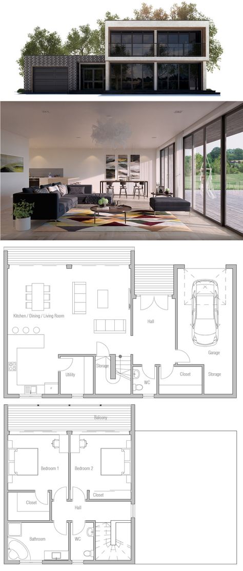 Small House Plan smart layout Contemporary House Floor Plans, Smart House Plans, Small House Architecture, Small Modern House Plans, Small Modern House, Smart House, Small Modern Home, Modern Style House Plans, Simple House Plans