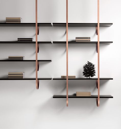 Floating metal bookcase TALEA by DE CASTELLI Wooden Living Room, White Furniture Living Room, Living Tv, Metal Bookcase, Luxury Furniture Design, Bookcase Design, Modern Shelf, Bookshelf Design, Bookcase Shelves